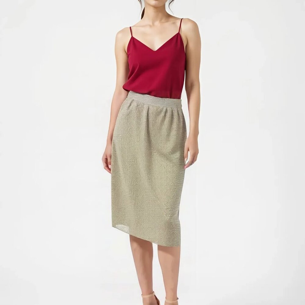 Carlisle Luxury Shimmery Gold Silver Foil Formal Holiday Cocktail  Dress Skirt 8